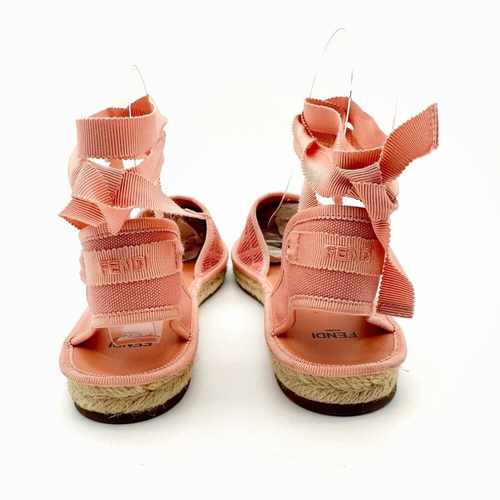 FENDI Pink Canvas FF Forever FENDI Flats Size 40 Us 9.5-10 Ankle Wrap Espadrille - Picture 6 of 13